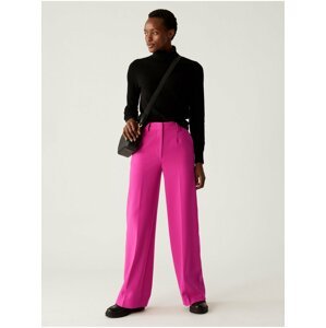 Tmavě růžové dámské široké kalhoty Marks & Spencer