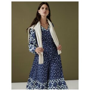 Krémovo-modré dámské květované midaxi šaty Marks & Spencerr