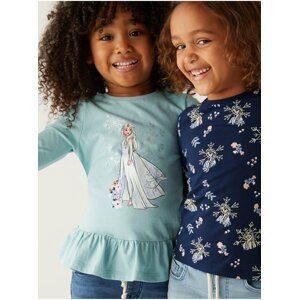 Sada dvou holčičích triček v tmavě modré a světle modré barvě Marks & Spencer Disney Ledové království™