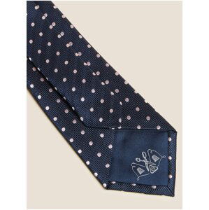 Tmavě modrá pánská puntíkovaná hedvábná kravata Marks & Spencer