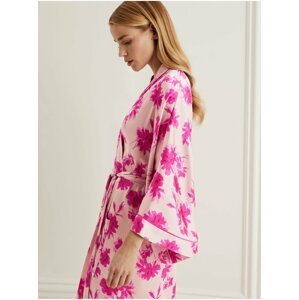 Krémovo-růžové dámské dlouhé saténové kimono s květinovým vzorem Marks & Spencer