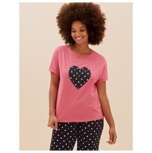 Černo-růžové dámské bavlněné pyžamo s motivem srdce Marks & Spencer