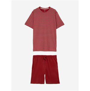 Červené pánské pruhované bavlněné pyžamo Marks & Spencer