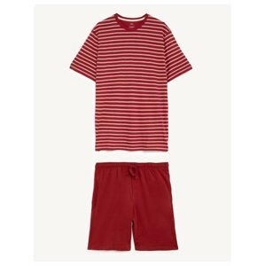 Červené pánské pruhované bavlněné pyžamo Marks & Spencer