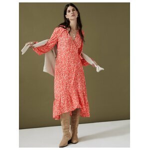Krémovo-červené dámské kětované zavinovací midi šaty Marks & Spencer