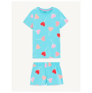 Růžovo-tyrkysové holčičí vzorované pyžamo Marks & Spencer
