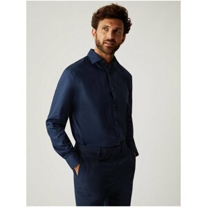 Tmavě modrá pánská formální košile s nežehlivou úpravou Marks & Spencer