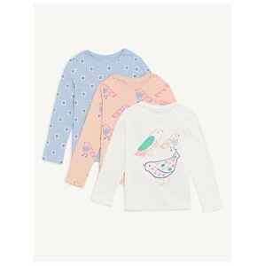 Sada tří holčičích triček v modré, růžové a krémové barvě Marks & Spencer