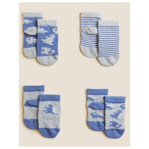 Sada čtyř párů klučičích ponožek v modré a šedé barvě Marks & Spencer