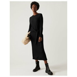Černé dámské žerzejové žebrované midi šaty Marks & Spencer