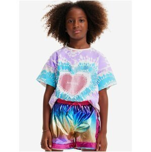 Bílo-fialové holčičí batikované tričko Desigual Hippie