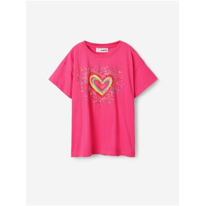 Tmavě růžové holčičí tričko Desigual Heart