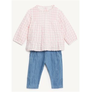 Souprava holčičí halenky a kalhot v růžové a modré barvě Marks & Spencer