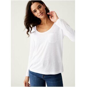 Bílé dámské lněné tričko s dlouhým rukávem Marks & Spencer