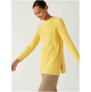 Žlutý dámský žebrovaný dlouhý svetr Marks & Spencer