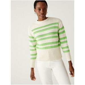 Zeleno-krémový dámský pruhovaný svetr Marks & Spencer