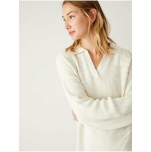 Volný žebrovaný svetr s límečkem a vysokým podílem bavlny Marks & Spencer smetanová