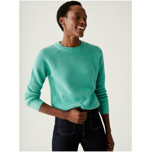Žebrovaný svetr ke krku s vysokým podílem bavlny Marks & Spencer zelená