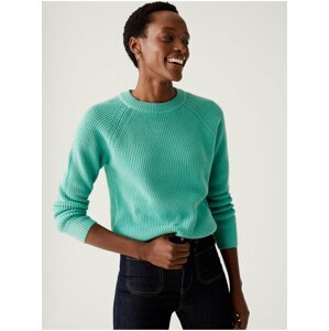Žebrovaný svetr ke krku s vysokým podílem bavlny Marks & Spencer zelená
