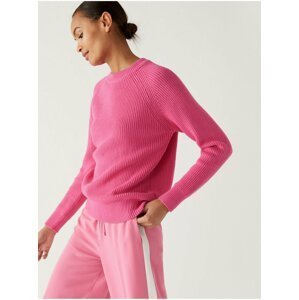 Žebrovaný svetr ke krku s vysokým podílem bavlny Marks & Spencer růžová