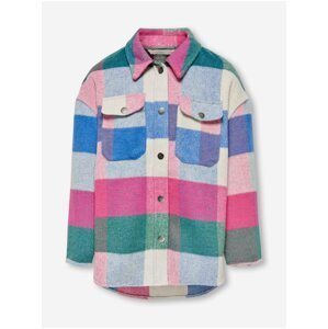 Růžovo-krémová holčičí kostkovaná košilová bunda ONLY Maci