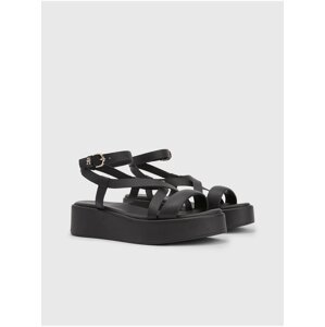 Černé dámské kožené sandály na platformě Tommy Hilfiger