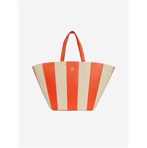 Béžovo-oranžová dámská pruhovaná plážová taška Tommy Hilfiger