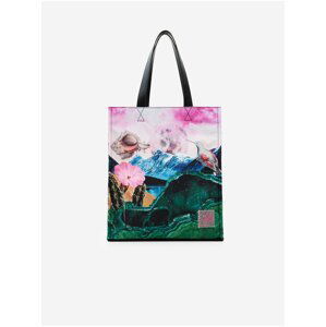 Zeleno-růžový dámský vzorovaný shopper Desigual Paisaje Surreal