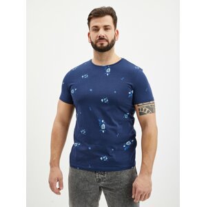 Tmavě modré pánské vzorované tričko Blend