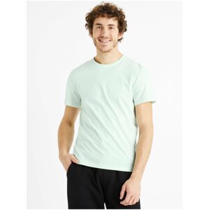 Světle zelené pánské bavlněné basic tričko Celio Tebase