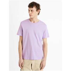 Světle fialové pánské bavlněné basic tričko Celio Tebase