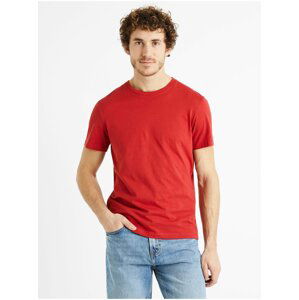 Červené pánské bavlněné basic tričko Celio Tebase