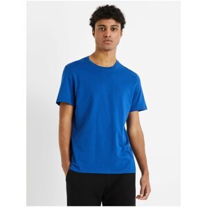 Modré pánské bavlněné basic tričko Celio Tebase