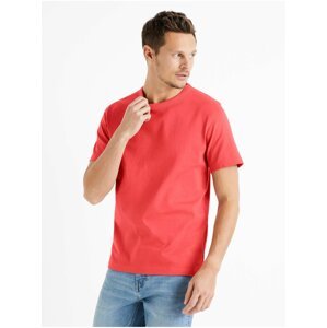 Korálové pánské bavlněné basic tričko Celio Tebox