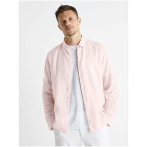 Světle růžová pánská lněná košile Celio Baflax