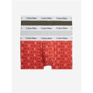 Sada tří pánských boxerek v červené, bílé a khaki barvě Calvin Klein Underwear