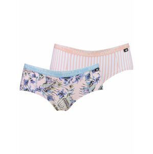 Sada dvou dámských kalhotek v světle růžové a světle modré barvě O'Neill WOMEN HIPSTER FLORAL PINK&UNI 2PACK