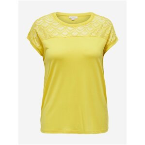 Žluté dámské tričko s krajkou ONLY CARMAKOMA Flake