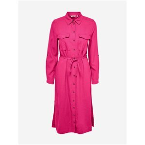 Tmavě růžové dámské lněné košilové šaty ONLY Caro