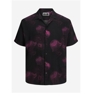 Růžovo-černá pánská vzorovaná košile s krátkým rukávem Jack & Jones Natural