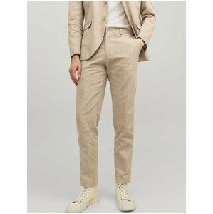 Béžové pánské lněné oblekové kalhoty Jack & Jones Riviera