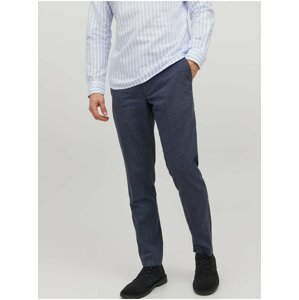 Tmavě modré pánské lněné oblekové kalhoty Jack & Jones Riviera