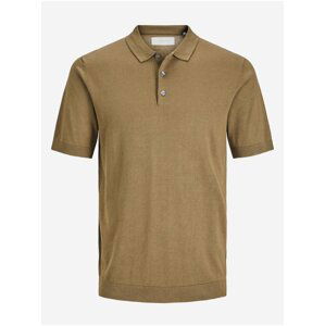 Khaki pánské polo tričko s příměsí lnu Jack & Jones Rigor