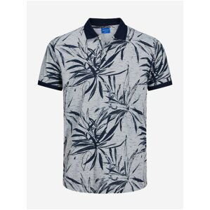 Modro-šedé pánské vzorované polo tričko Jack & Jones Rayon