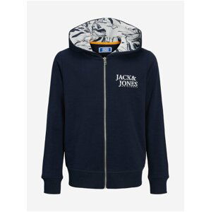 Tmavě modrá klučičí mikina na zip s kapucí Jack & Jones Crayon