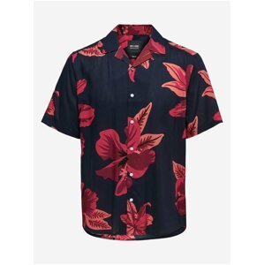 Červeno-černá pánská květovaná košile s krátkým rukávem ONLY & SONS Dan
