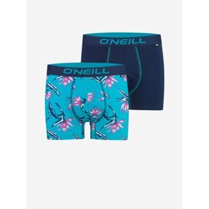 Sada dvou pánských boxerek v tyrkysové a tmavě modré barvě O'Neill MEN BOXER FLORAL TEAL&PLAIN 2PACK