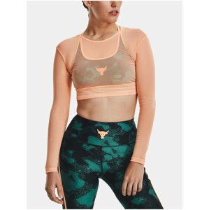 Meruňkový dámský sportovní crop top Under Armour Project Rock Sheer Mesh LS