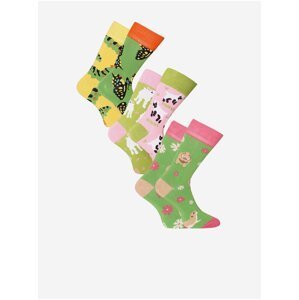 Sada tří párů unisex vzorovaných ponožek v zelené, růžové a žluté barvě Dedoles