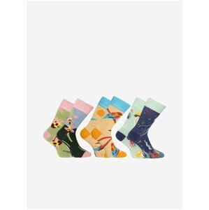 Sada tří párů unisex vzorovaných ponožek v modré, mentolové, oranžové, zelené a růžové barvě Dedoles